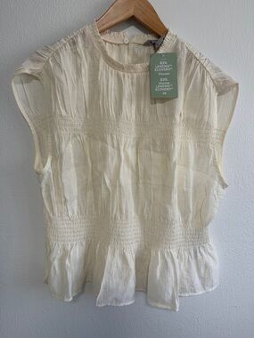 H&M Cream Smocked Peplum Sleeveless Blouse size L NWT